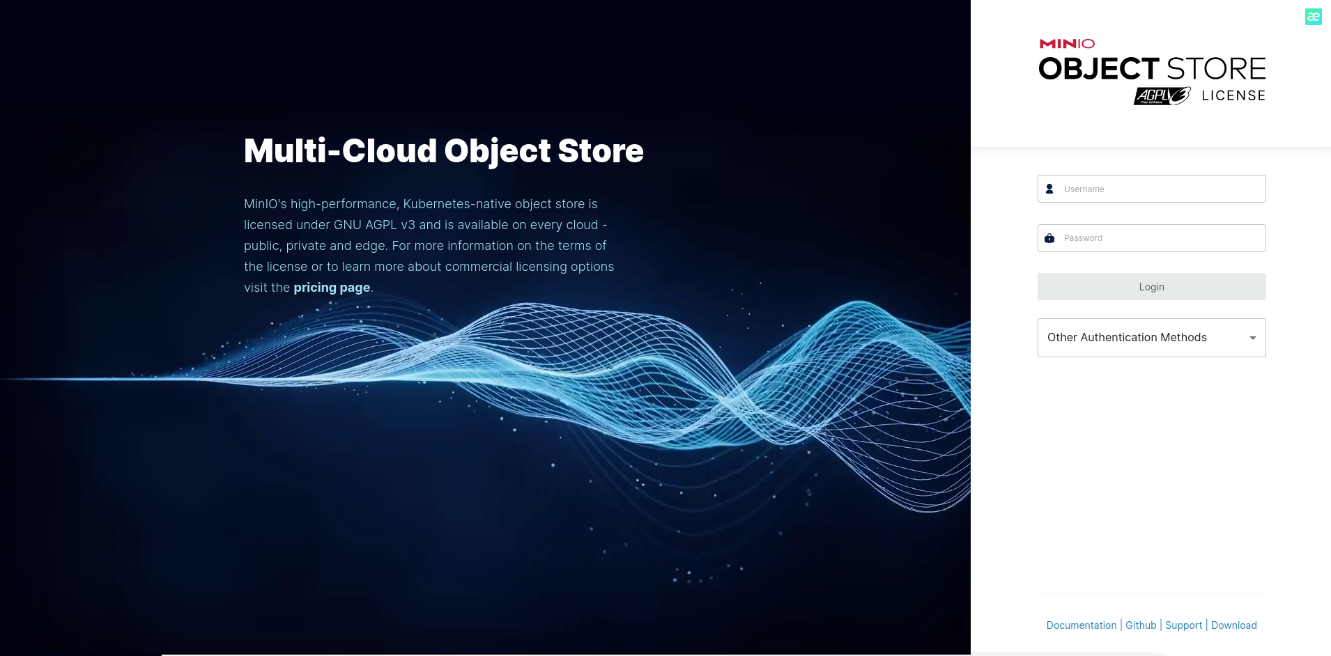 MinIO 控制台登录页面